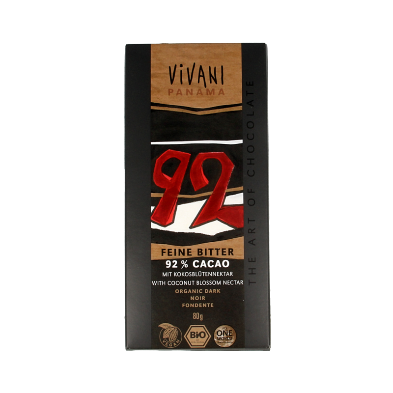 Vivani Chocolade puur delicaat 92% Panama bio 80 Gram