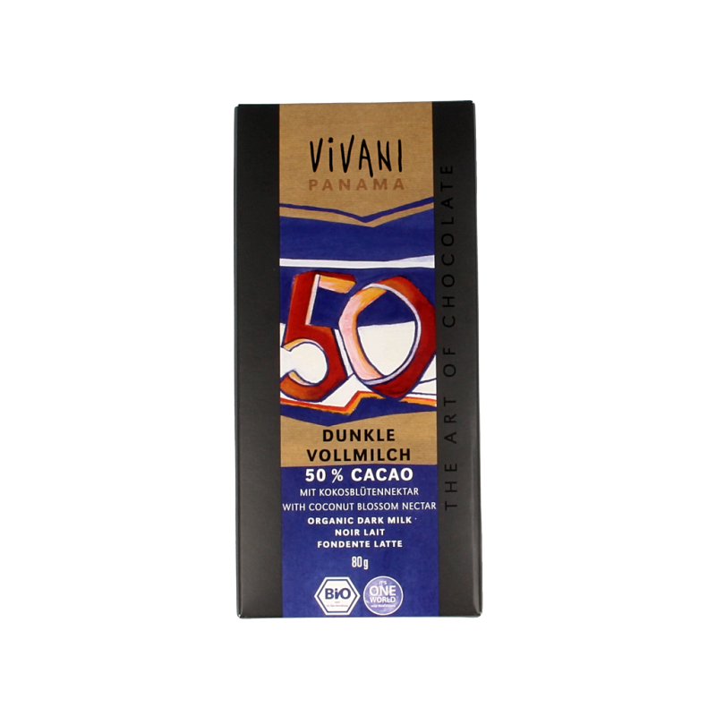 Vivani Chocolade melk donker 50% Panama bio 80 Gram