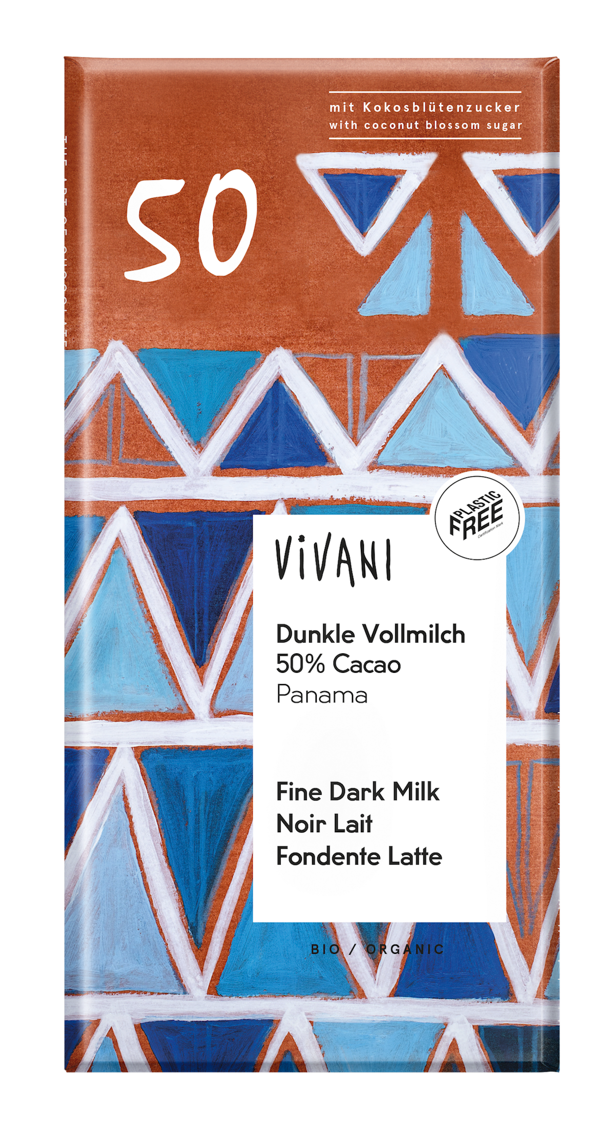 Vivani Chocolade melk donker 50% kokosbloesemsuiker bio 80 Gram