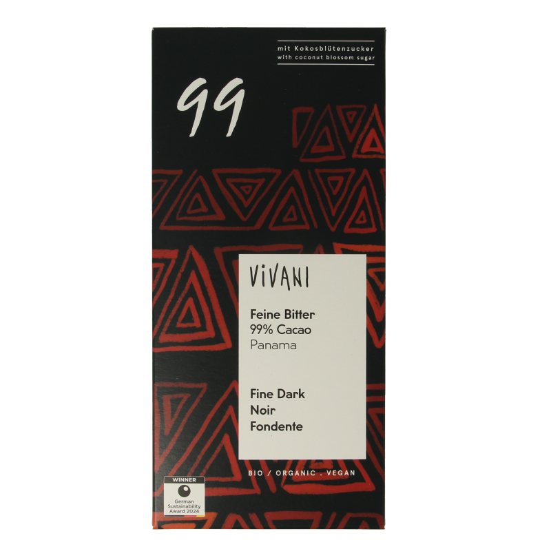 Vivani Chocolade puur delicaat 99% Panama bio 80 Gram