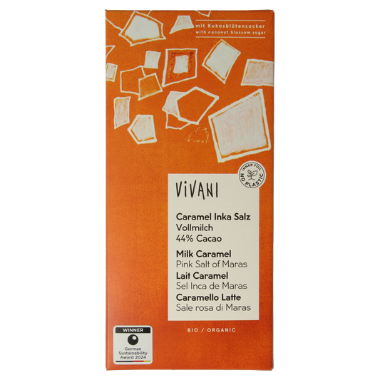 Vivani Chocolade melk caramel pink salt of Maras bio 80 Gram