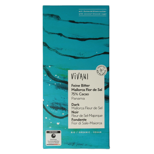 Vivani Chocolade puur 75% Panama fleur de sel bio 80 Gram