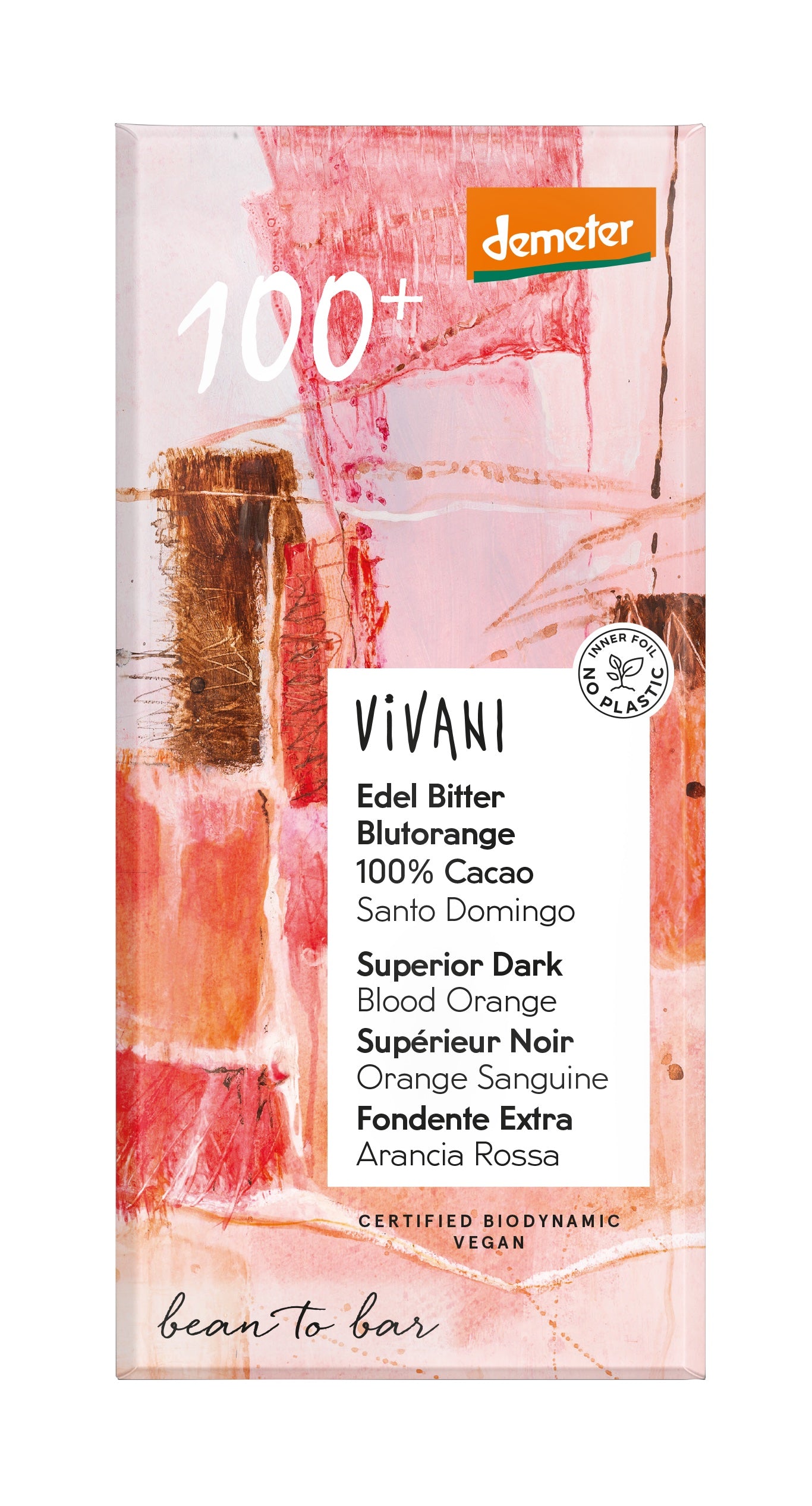Vivani Chocolade Demeter puur 100% bloedsinaasappel bio 90 Gram