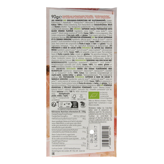 Vivani Chocolade Demeter puur 100% bloedsinaasappel bio 90 Gram