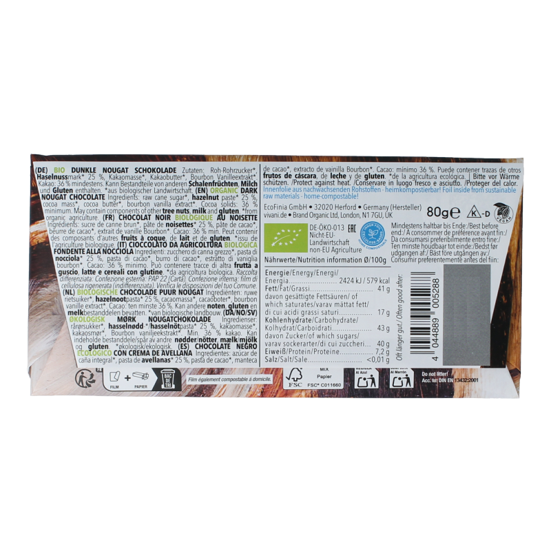 Vivani Dark nougat gianduja bio 80 Gram