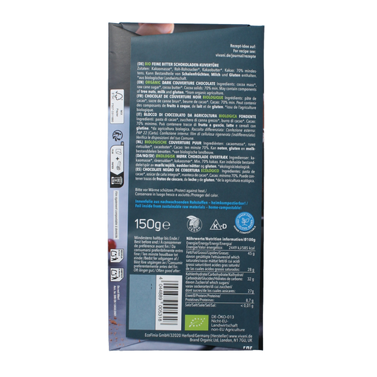 Vivani Couverture smeltchocolade puur bio 150 Gram