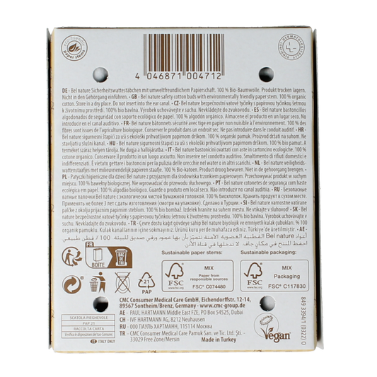 Bel Nature Wattenstaafjes baby 60 Stuks