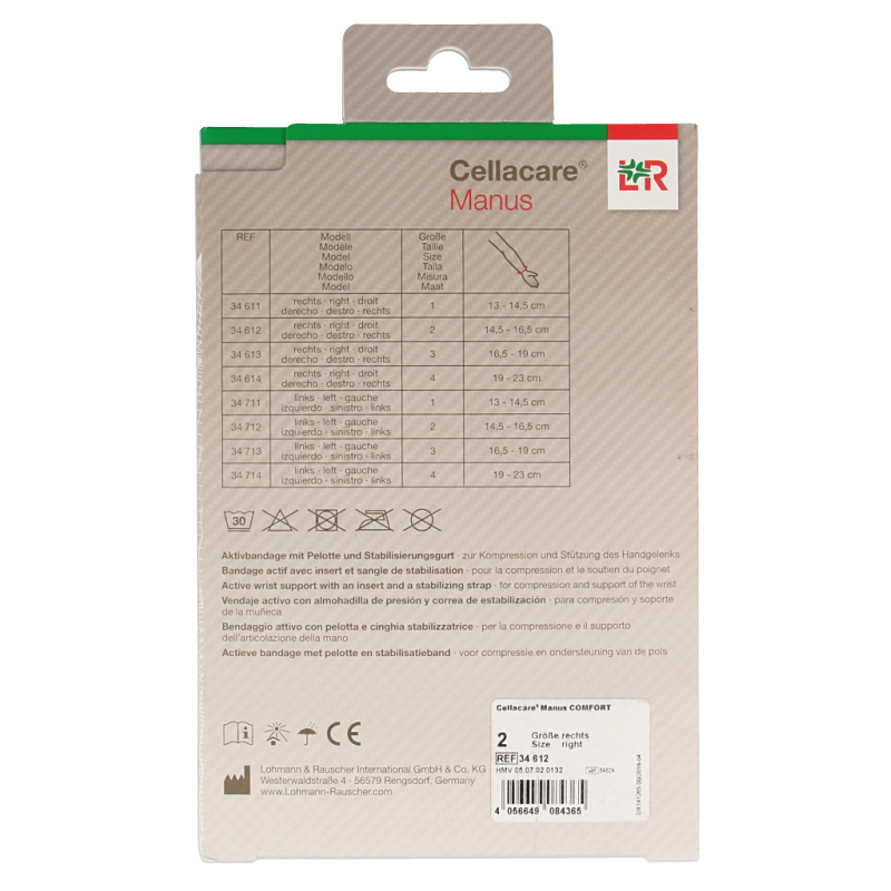 Cellacare Manus comfort polsbandage rechts maat 2 1 Stuks