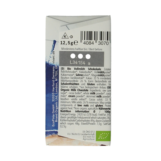Vivani Chocolade minibars melk bio 12.5 Gram