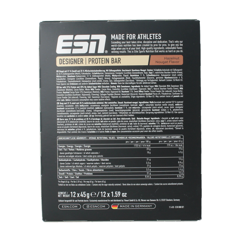 ESN Hazelnut nougat bar 45g 12 Stuks