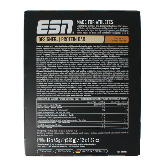 ESN Cinnamon cereal bar 45g 12.00 Stuks