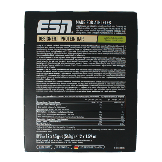 ESN White chocolate pistache bar 45g 12 Stuks