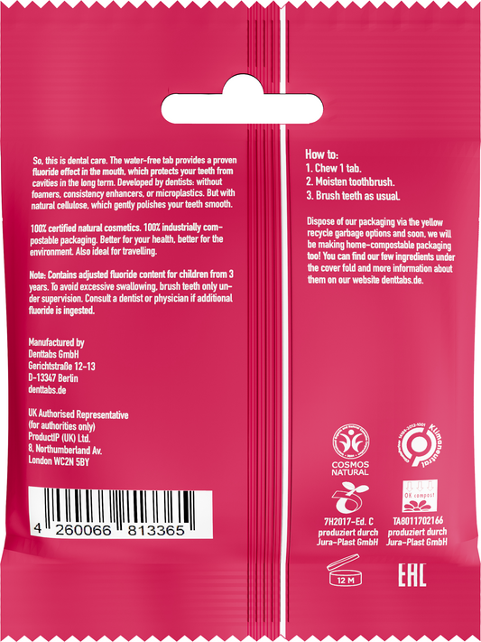 Denttabs Tandpasta tabletten aardbei met fluor vegan 125.00 Stuks