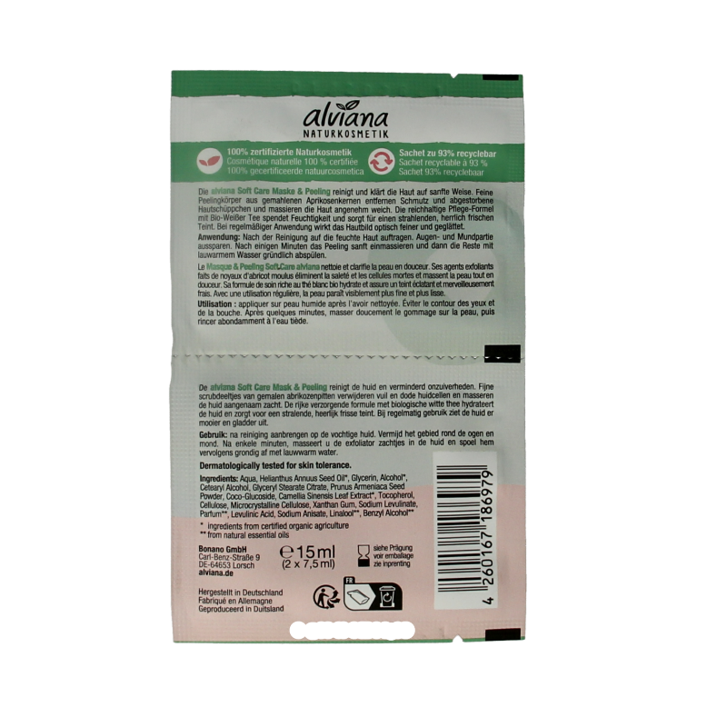 Alviana Soft care mask & peeling met biologisch witte thee 2 Stuks