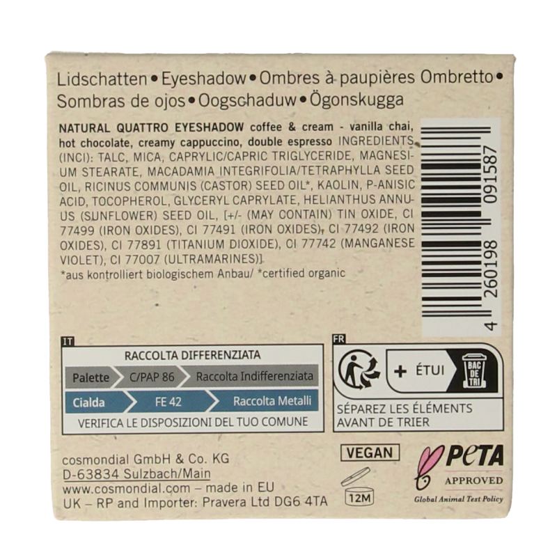 Benecos natural beauty Natural eyeshadow quantro coffee 1 Stuks