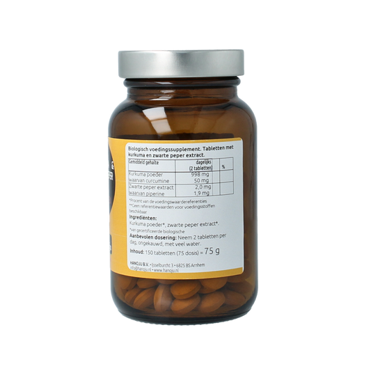 Hanoju Kurkumapoeder + piperine 500mg bio 150.00 Tabletten
