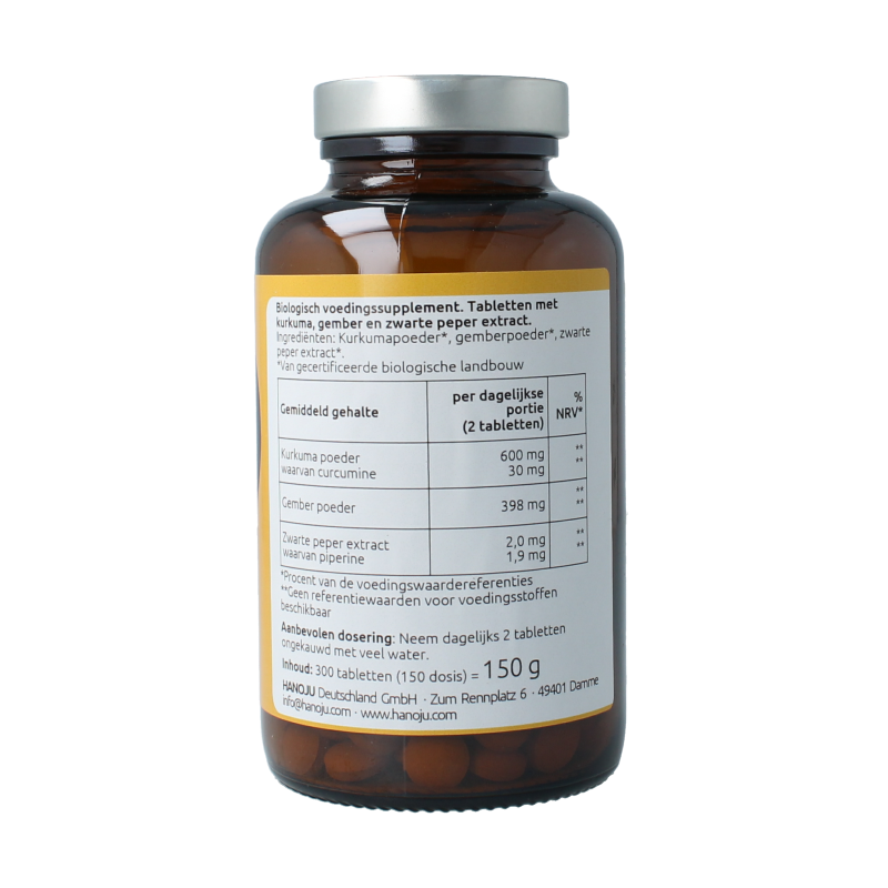 Hanoju Kurkuma + gember + piperine 500mg 300 Tabletten