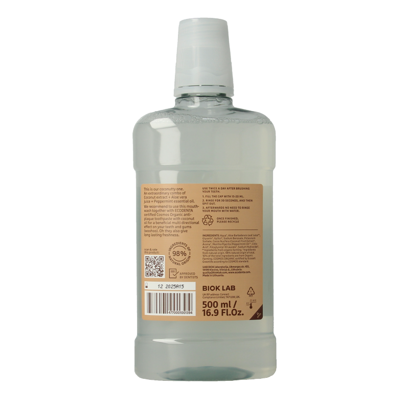 Ecodenta Mondwater munt kokos 500 Milliliter