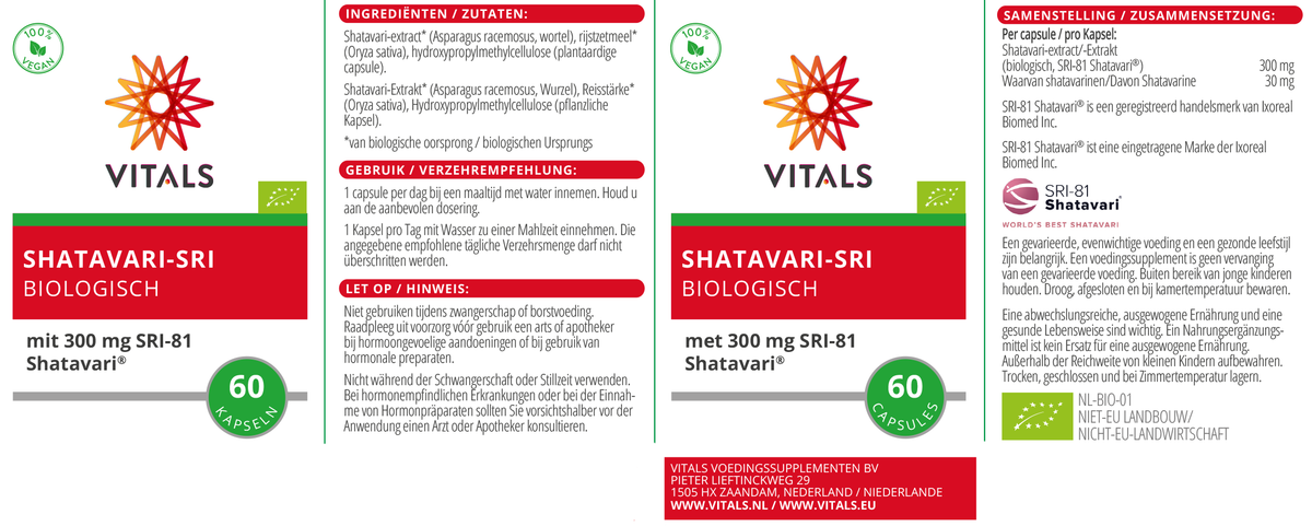 Vitals Shatavari-SRI Biologisch 60.00 Capsules