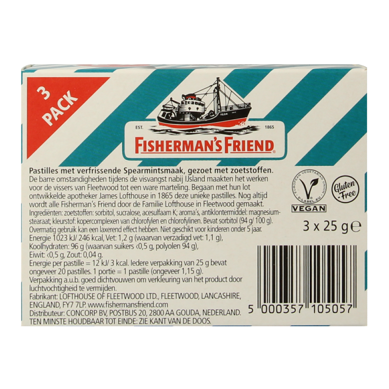 Fisherman's Friend Spearmint suikervrij 3-pack 25 Gram