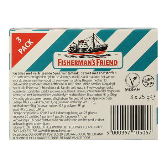 Fisherman's Friend Spearmint suikervrij 3-pack 25 Gram
