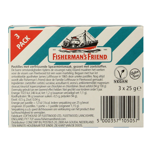 Fisherman's Friend Spearmint suikervrij 3-pack 25.00 Gram