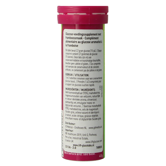 Lift Glucotabs framboos meeneembuisje 10.00 Tabletten