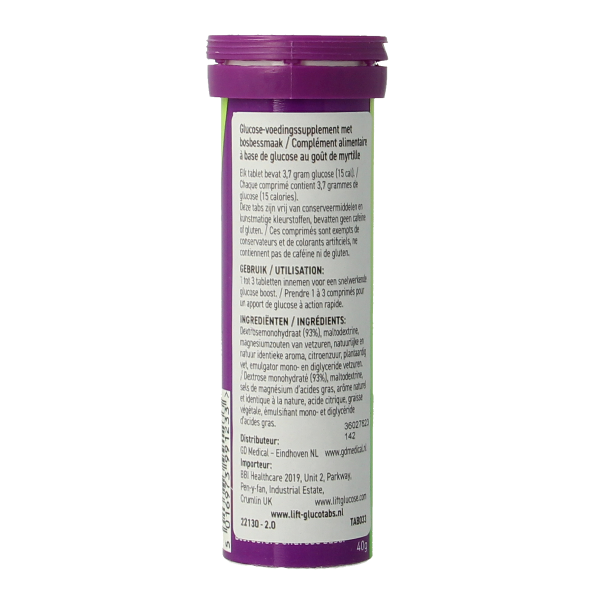 Lift LIFT GlucoTabs blueberry/bosbes buisje 10.00 Tabletten