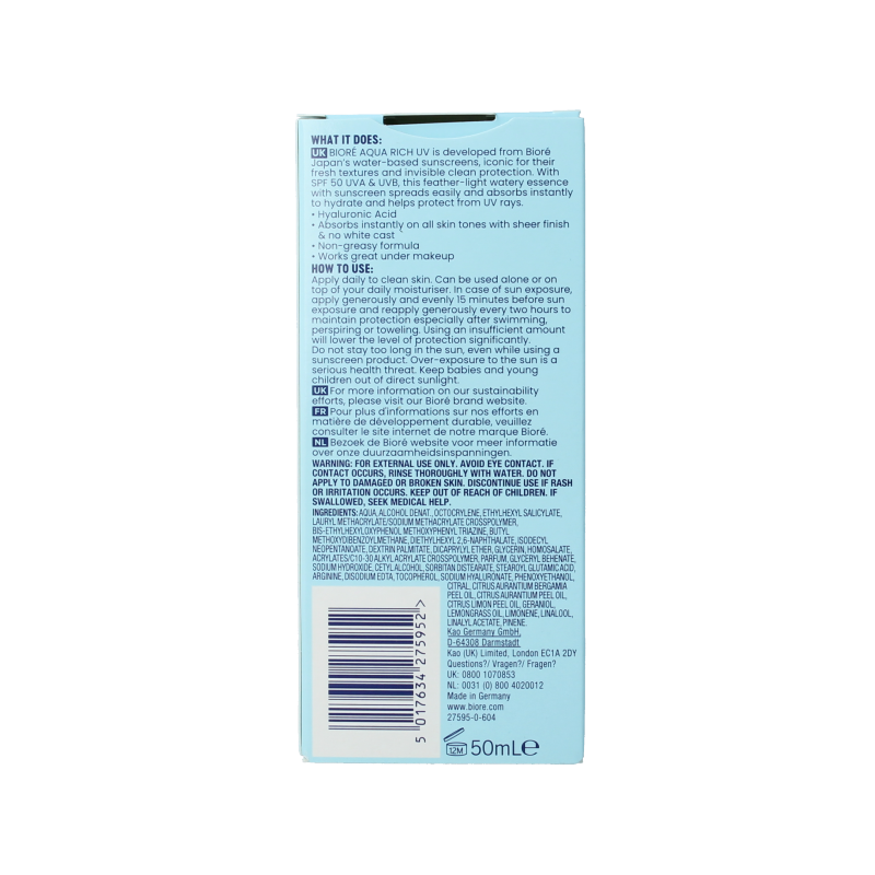 Biore Moisturiser UV aqua rich SPF50 50 Milliliter