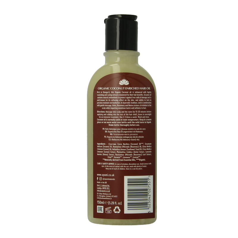 Ayumi Hair oil coconut enriched 150 Milliliter