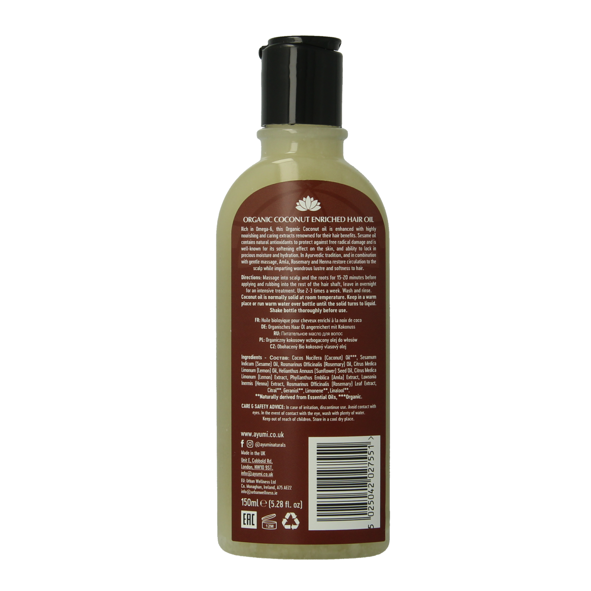 Ayumi Hair oil coconut enriched 150.00 Milliliter
