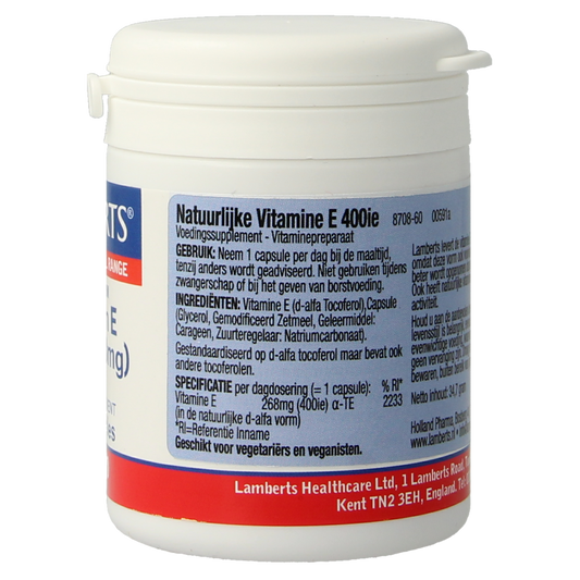 Lamberts Vitamine E 400IE natuurlijk 60.00 Vegetarische capsules