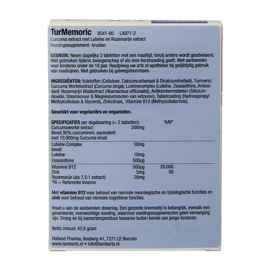 Lamberts Turmemoric met curcuma, luteïne en rozemarijn 60.00 Tabletten