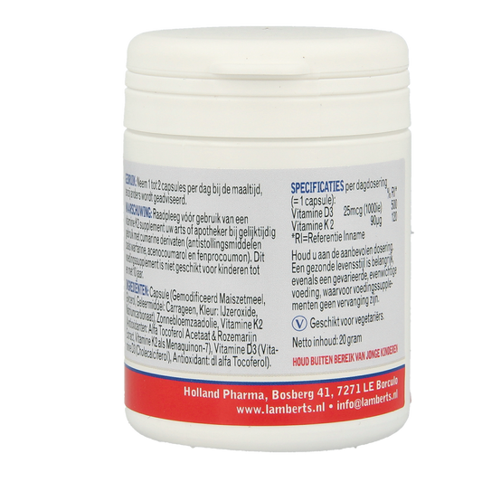 Lamberts Vitamine D3 1000IE 25mcg en K2 90mcg 60.00 Capsules