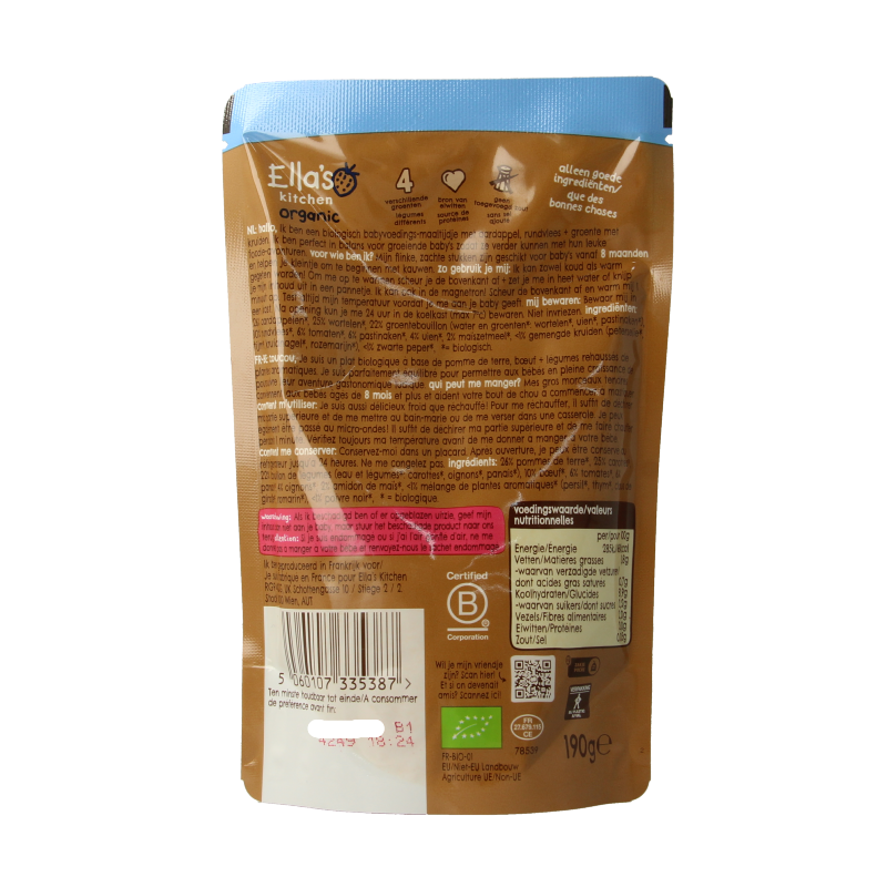 Ella's Kitchen Hartverwarmende runderstoof 8+ maanden bio 190 Gram