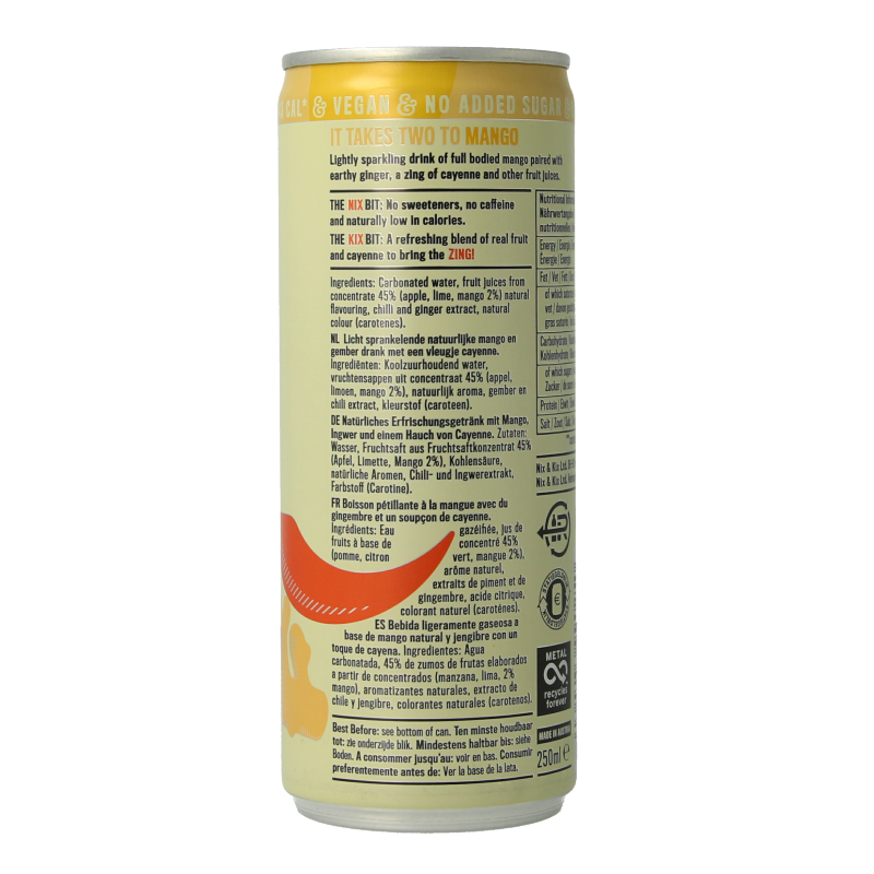 Nix & Kix Mango ginger blikje 250 Milliliter