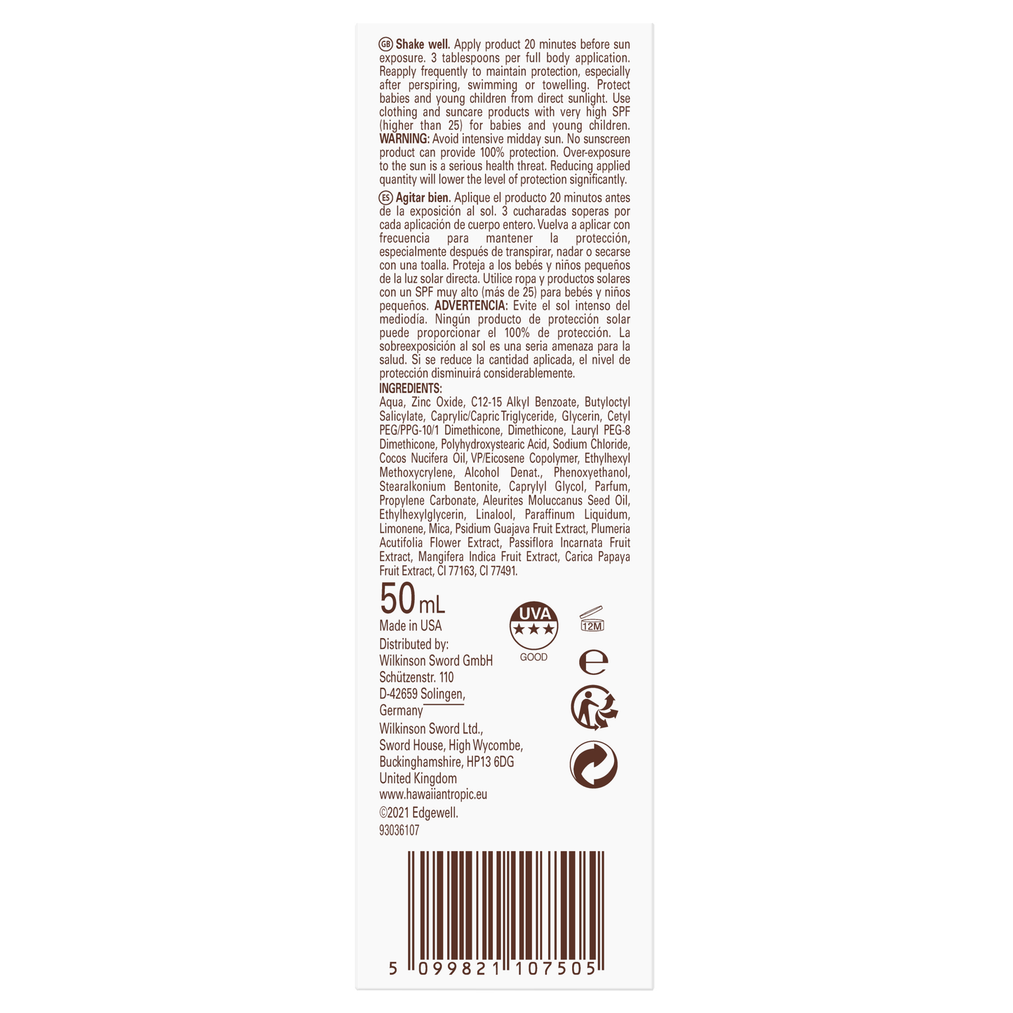 Hawaiian Tropic Mineral sunmilk face SPF30 50 Milliliter