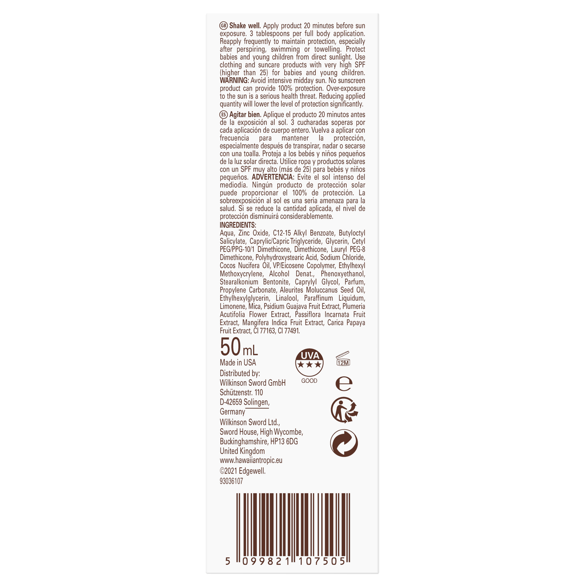 Hawaiian Tropic Mineral sunmilk face SPF30 50 Milliliter