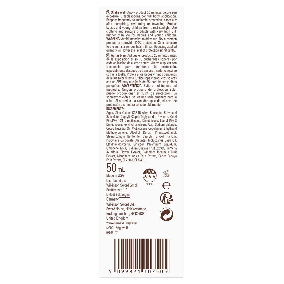 Hawaiian Tropic Mineral sunmilk face SPF30 50.00 Milliliter