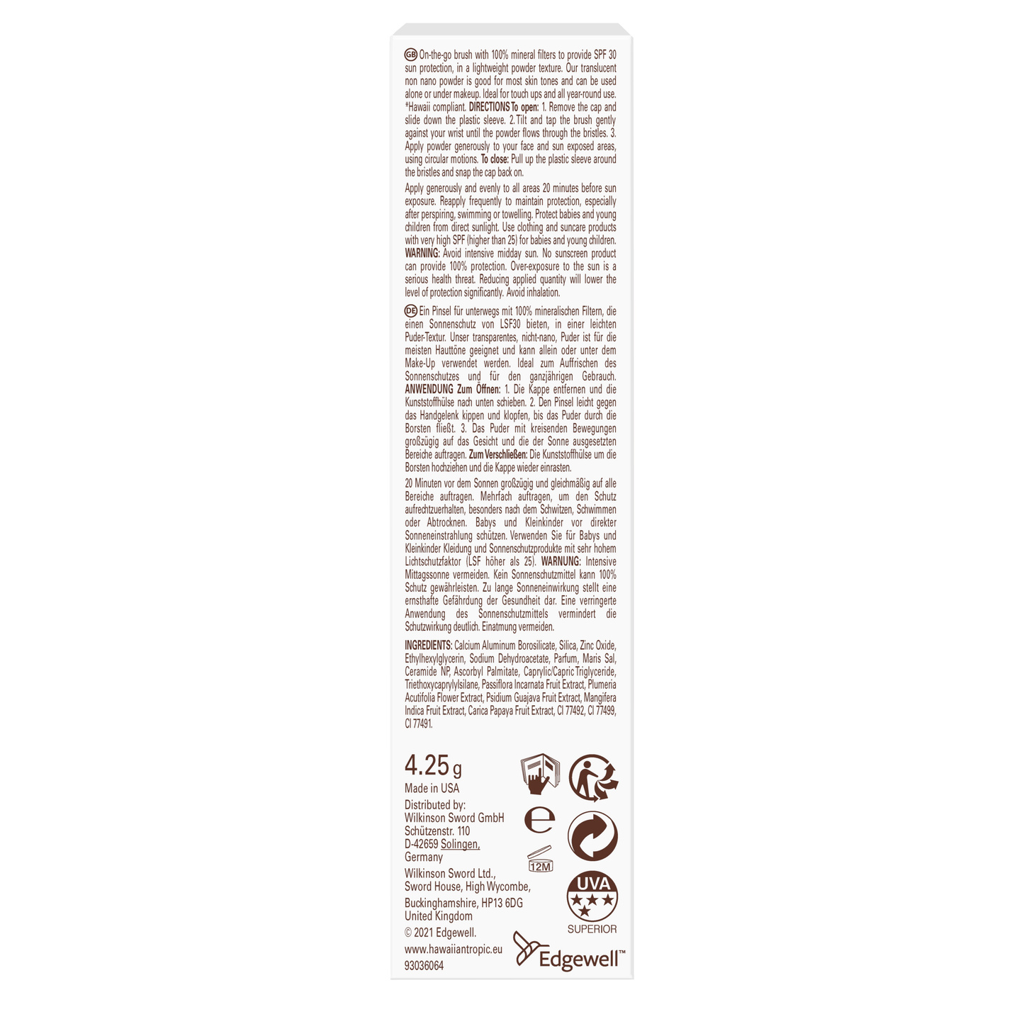 Hawaiian Tropic Mineral powder brush SPF30  4.3 Gram