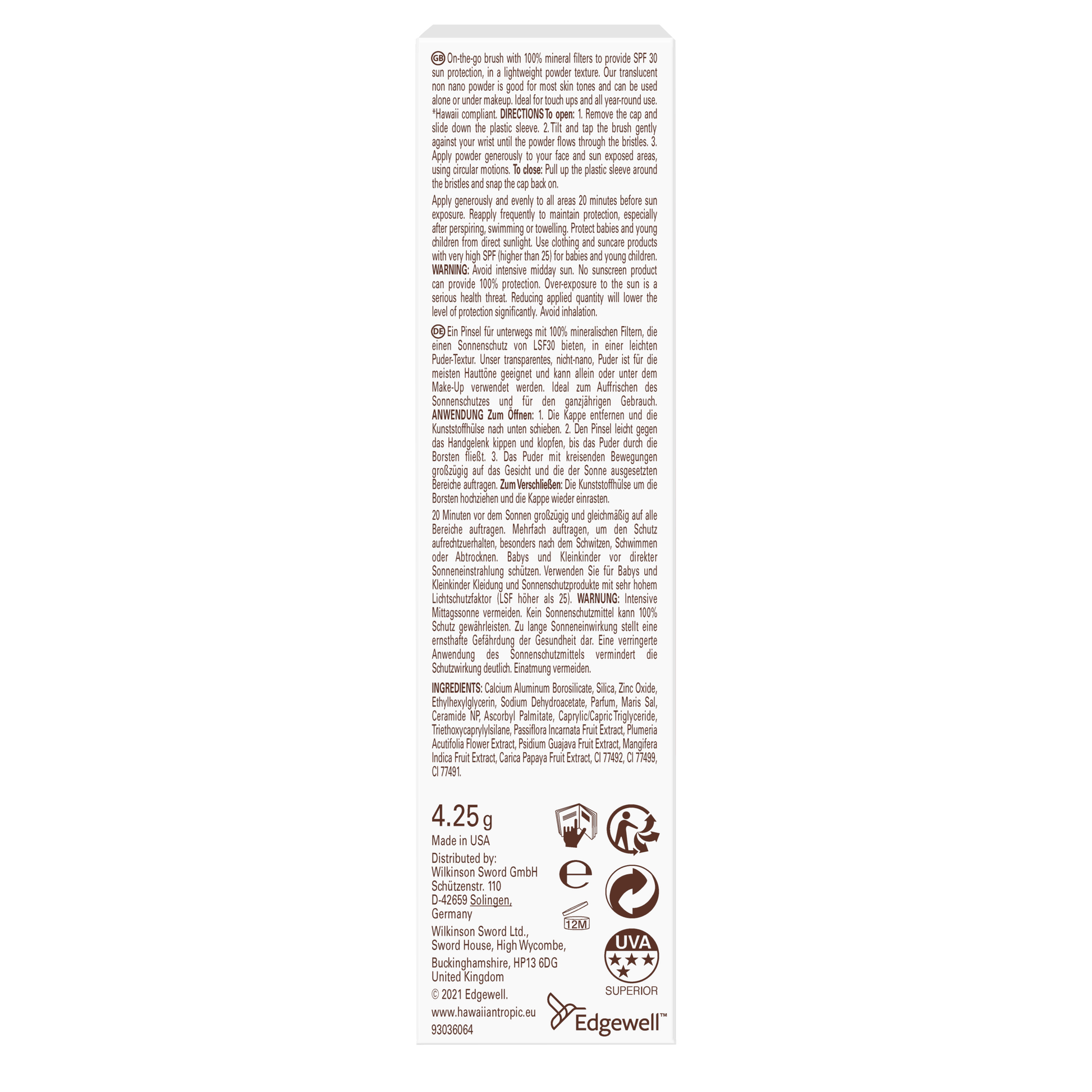 Hawaiian Tropic Mineral powder brush SPF30  4.3 Gram