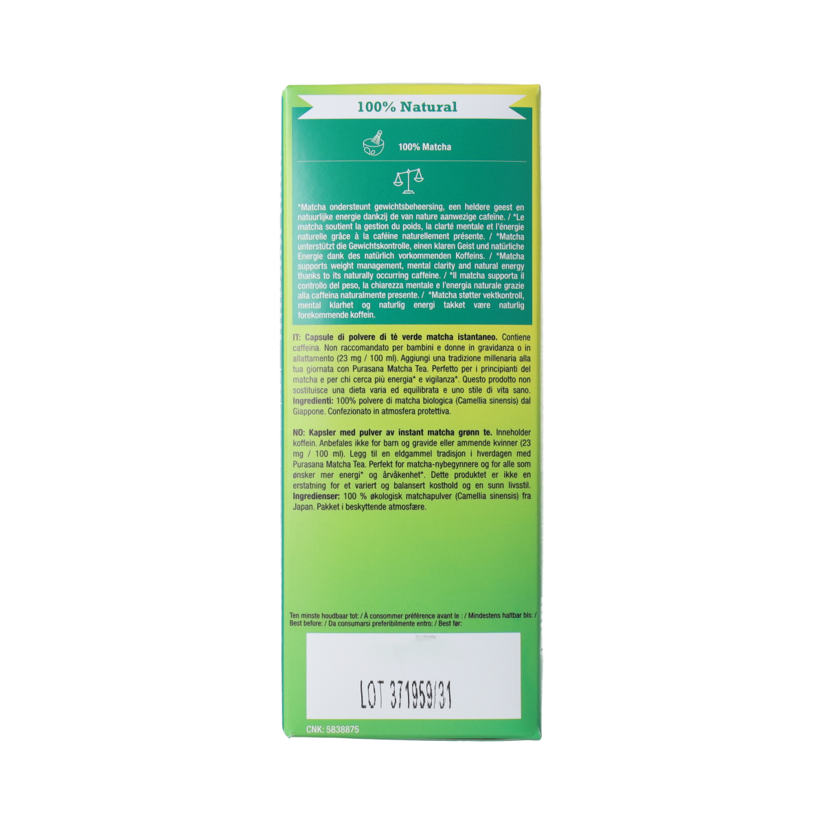 Purasana Instant Matcha Thee Capsules 16x1,5g bio 16.00 Capsules
