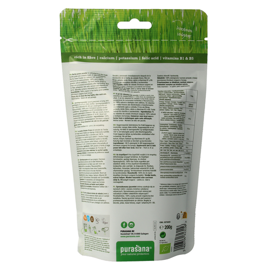 Purasana Gerstegras poeder vegan bio 200.00 Gram
