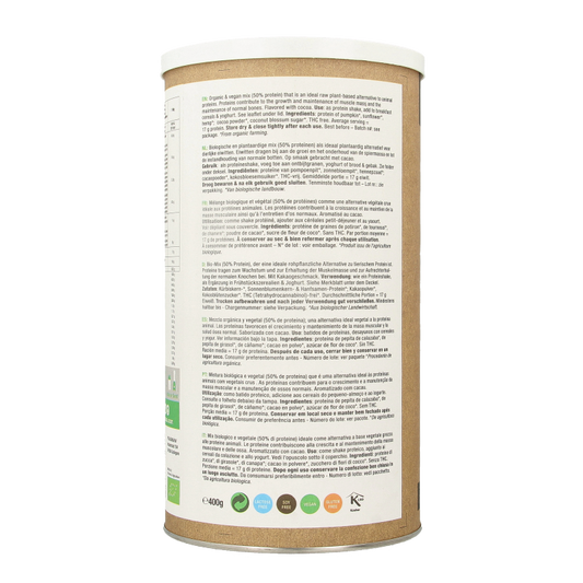 Purasana Proteine zonnebloem hennep pompoen cacao vegan bio 400 Gram