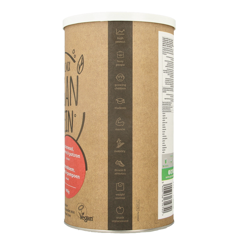 Purasana Proteine zonnebloem hennep pompoen cacao vegan bio 400 Gram