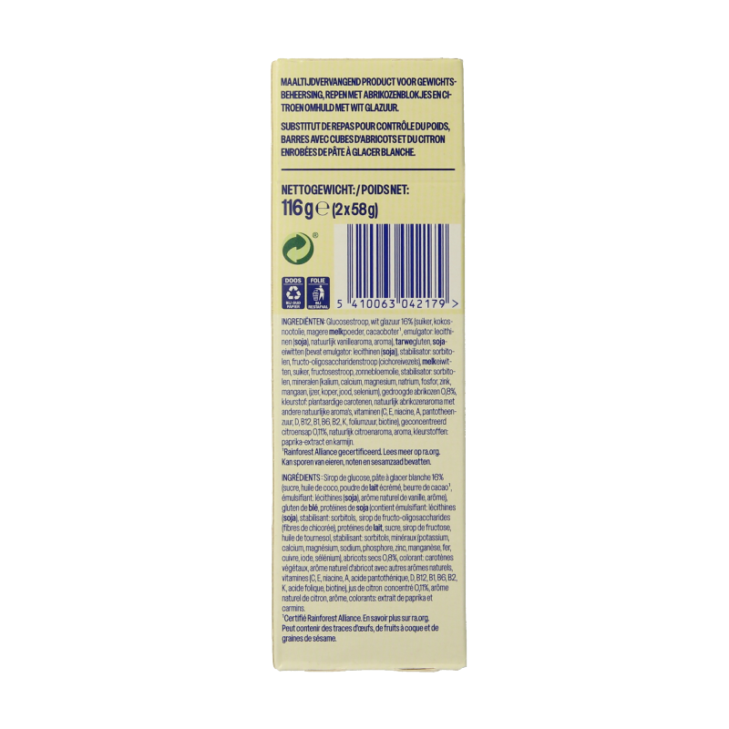 WeCare Meal replacement bars apricot & lemon 116 Gram