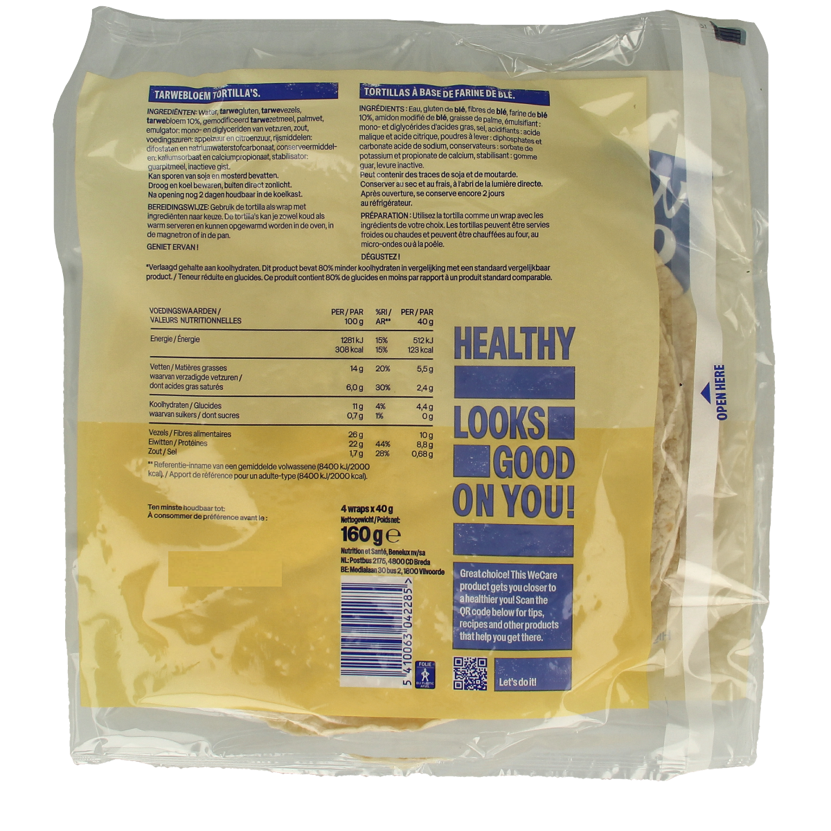 WeCare Lower kcal/carb natural tortillas 160 Gram