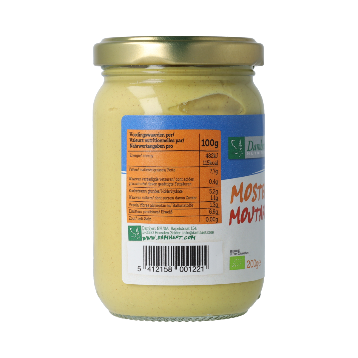 Damhert Mosterd natriumarm glutenvrij bio 200.00 Gram