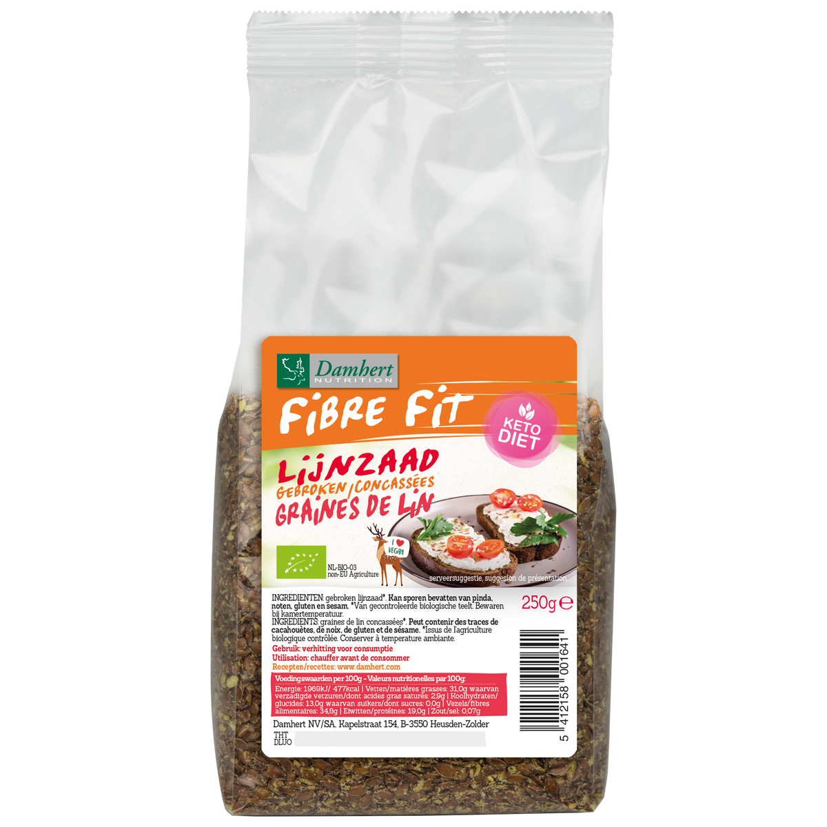 Damhert Gebroken lijnzaad bio 250.00 Gram