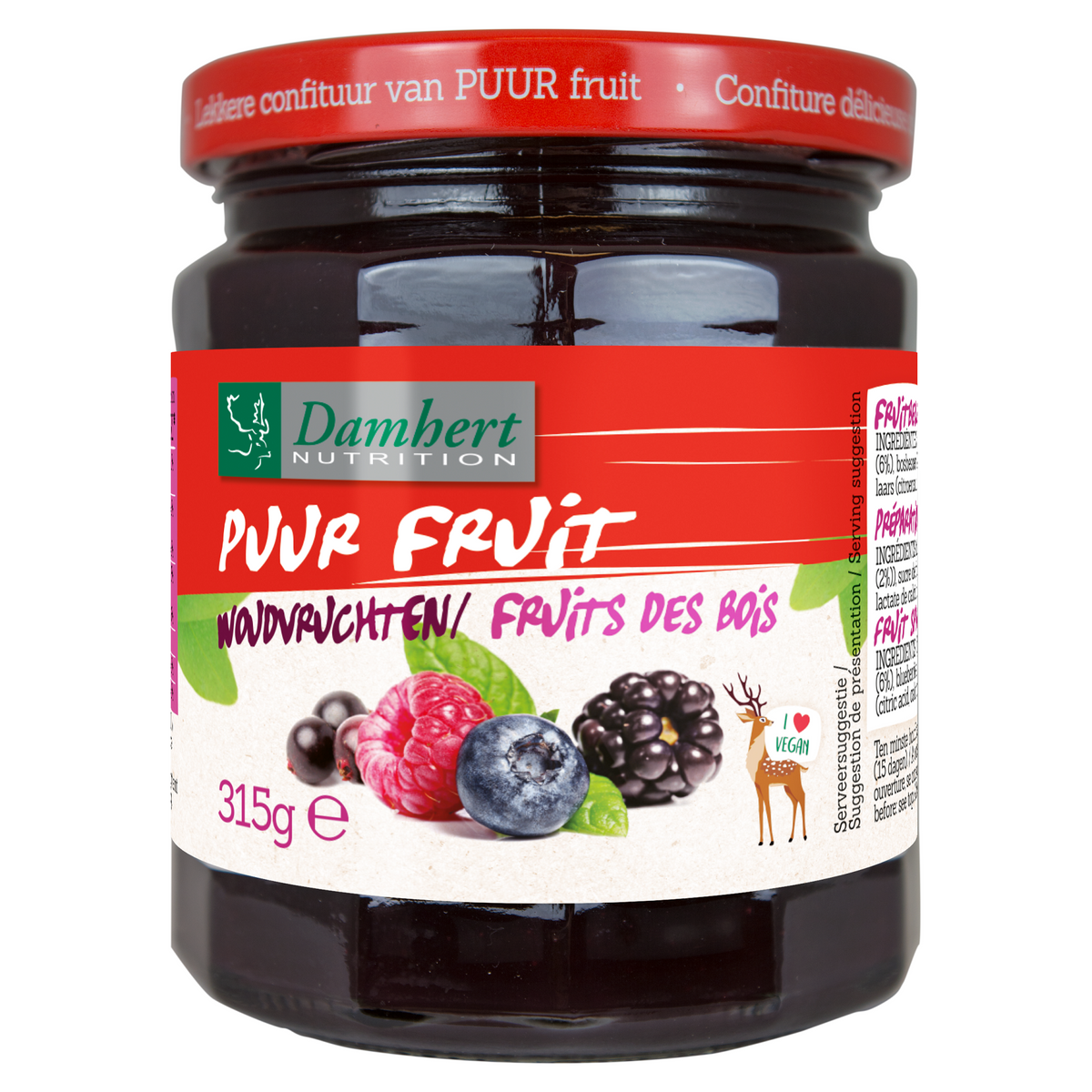 Damhert Puur fruit confituur woudvruchten 315.00 Gram